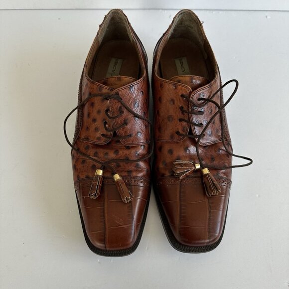 Stacy Adams Genuine Leather Ostrich/Alligator Oxfords Men's Size‎ Size 10M Brown - Picture 1 of 16